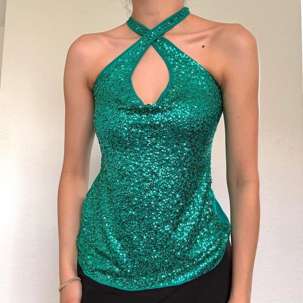 Y2K Green Sequin Top